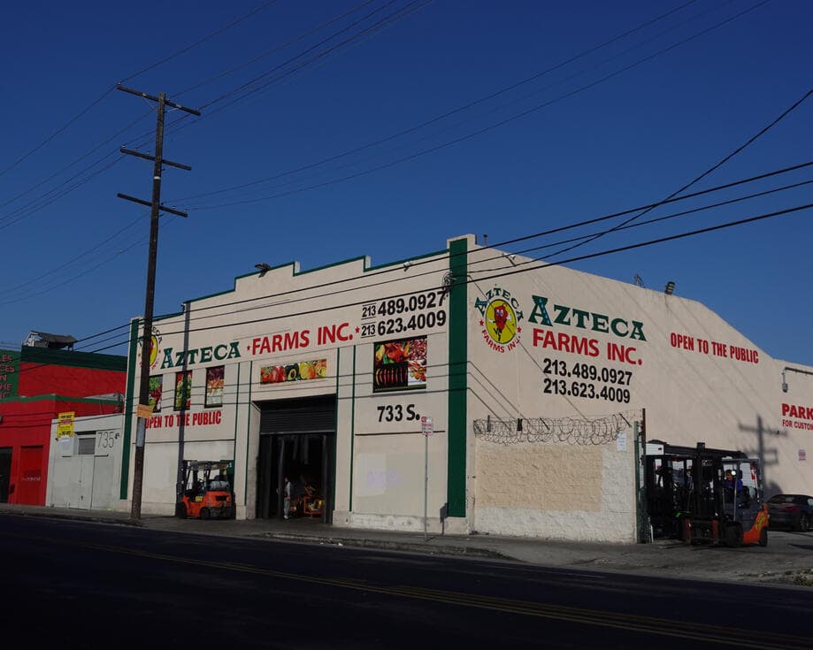 Azteca Farms Inc. storefront building in Los Angeles