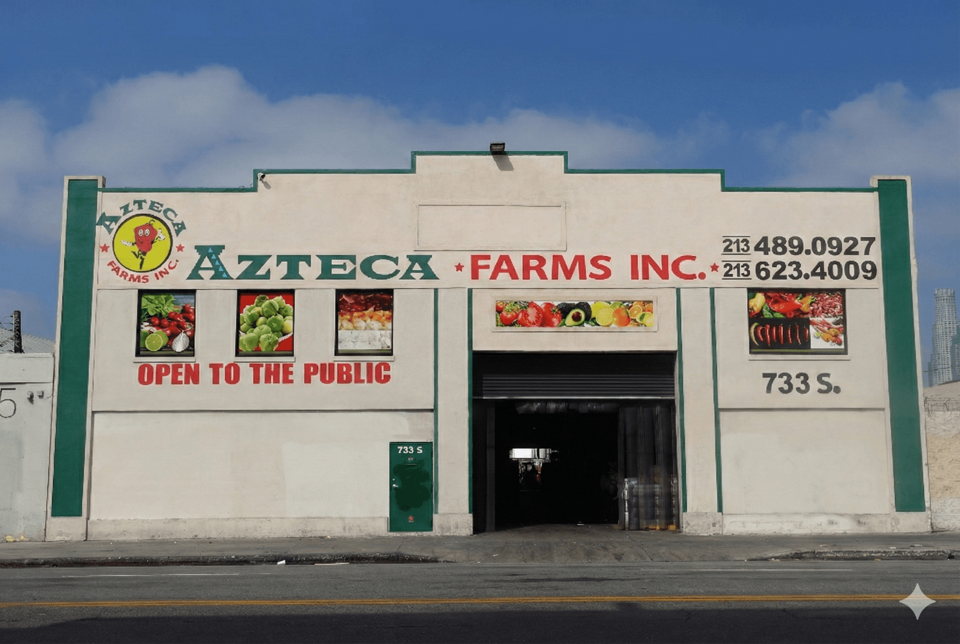 Azteca Farms warehouse and storefront at 733 S Central Ave, Los Angeles